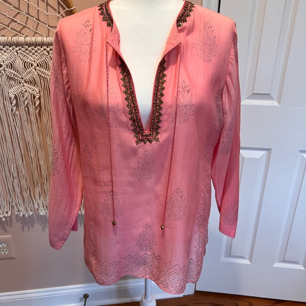 bella tu Gold Embellished Pink Tunic with 3/4 Sleeves